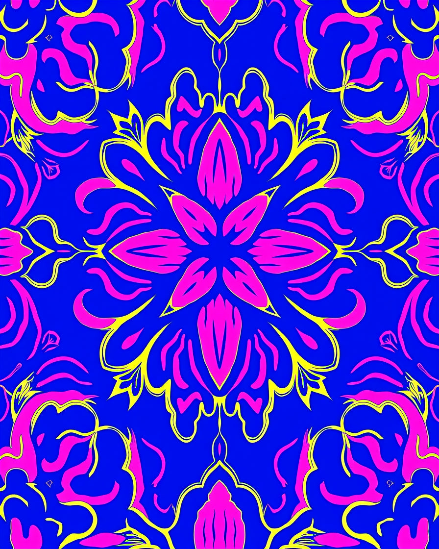 Bright Blue Pink Yellow Floral Medallion Rug