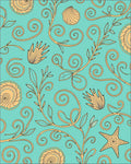Ocean Aqua Swirl Seashell Starfish Vine Rug