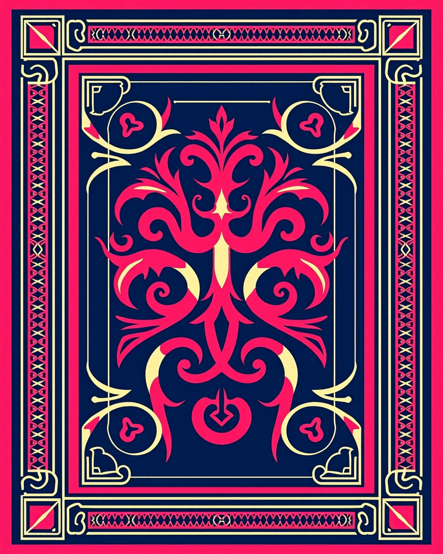 Crimson Navy Floral Regal Medallion Rug