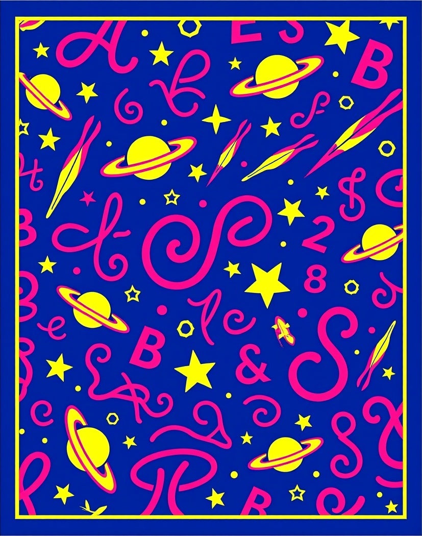 Cosmic Blue Pink Yellow Space Adventure Rug