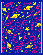 Cosmic Blue Pink Yellow Space Adventure Rug