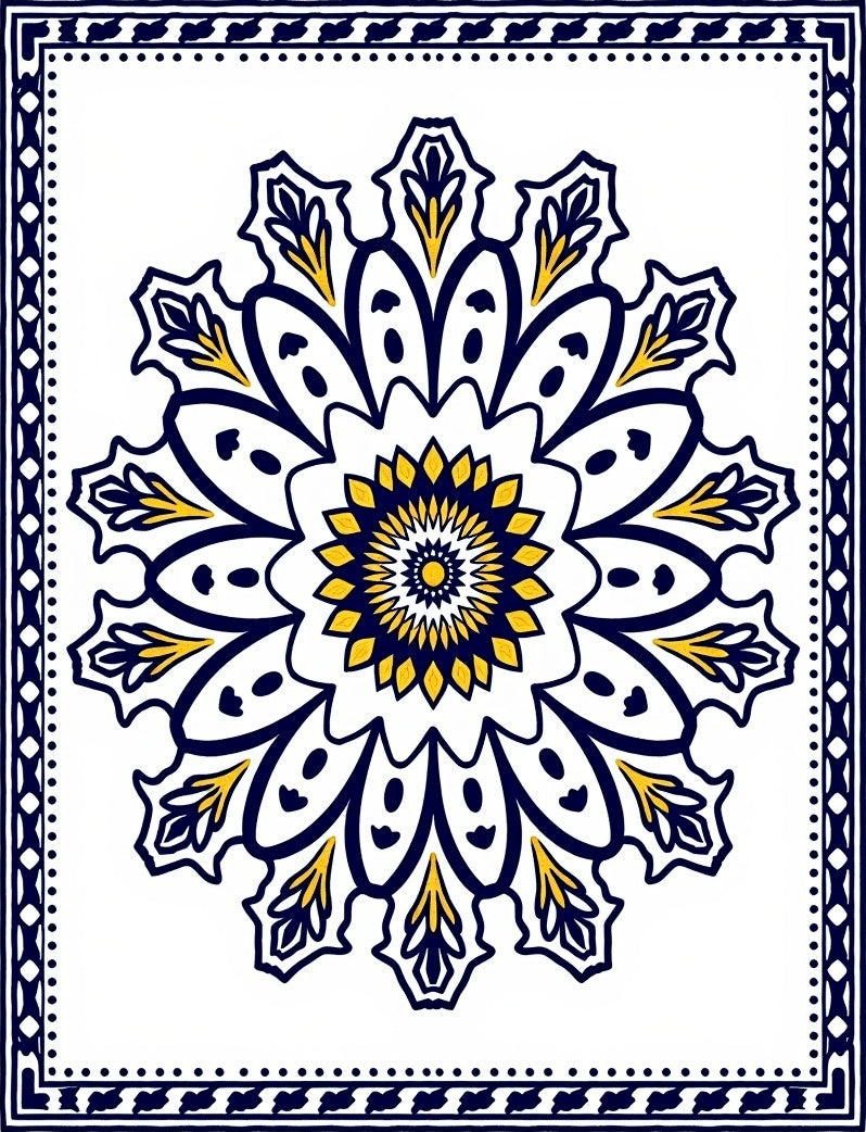 Navy Yellow Medallion Mandala Art Rug