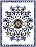 Navy Yellow Medallion Mandala Art Rug