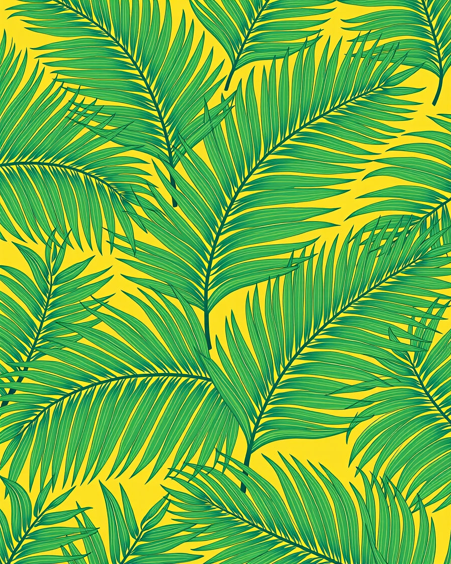 Green Palm Fronds Yellow Background Rug