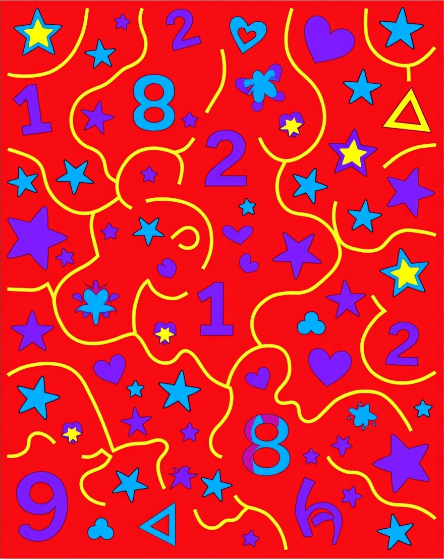 Playful Red Stars Hearts Numbers Rug