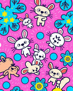 Cute Pink Bunny Flower Whimsical Rug