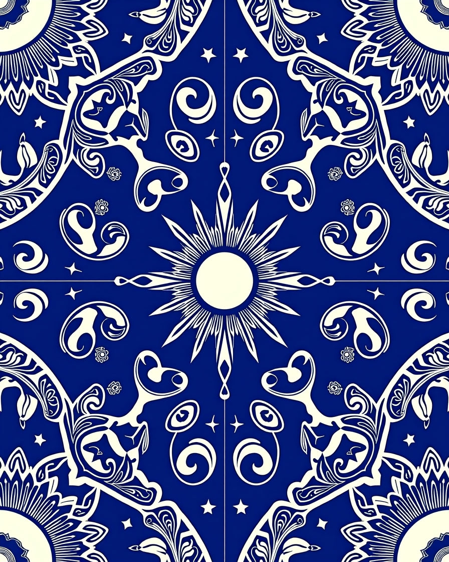 Majestic Blue Sunburst Medallion Rug