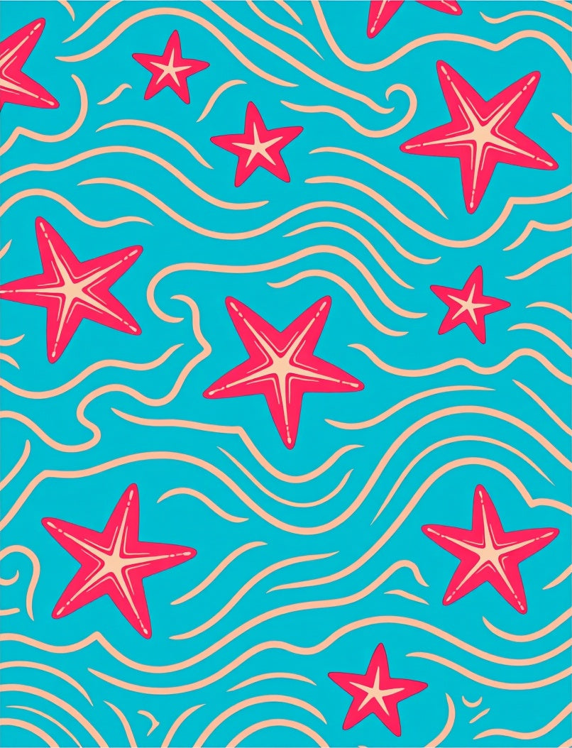 Coastal Starfish Wave Watercolor Rug