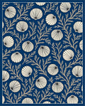 Deep Blue Cream Scallop Branch Rug