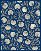 Deep Blue Cream Scallop Branch Rug