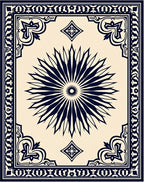 Classic Navy Sunburst Floral Frame Rug