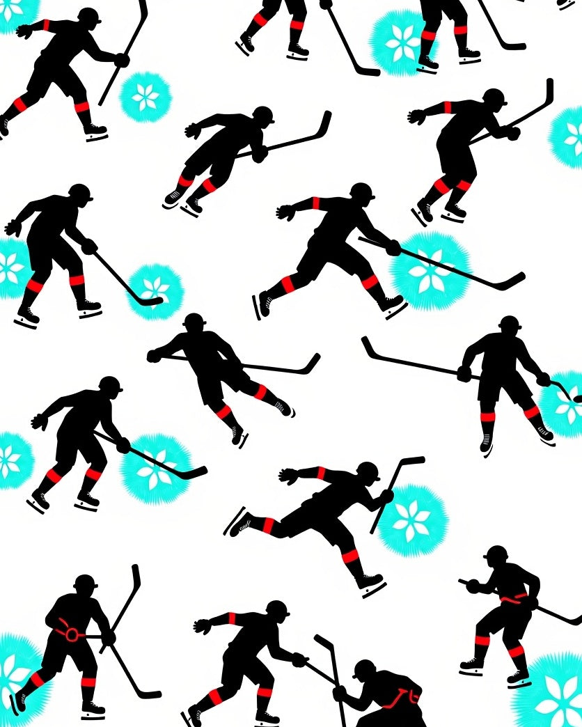 Dynamic Black Hockey Player Silhouette Aqua Burst Rug
