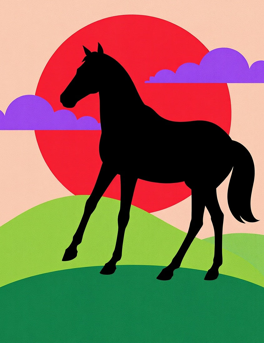 Black Horse Silhouette Red Sun Clouds Rug
