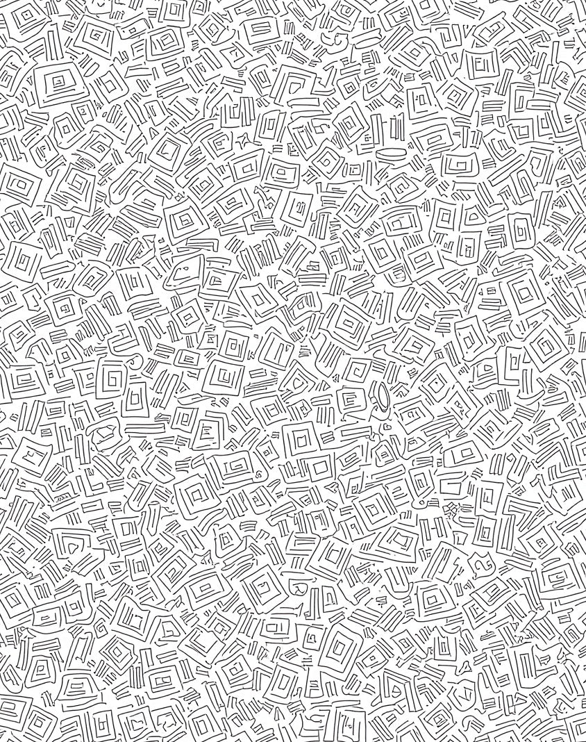 Abstract Hand Drawn Square Maze Rug