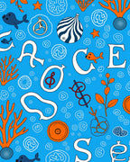 Ocean Orange Sealife Alphabet Collage Rug