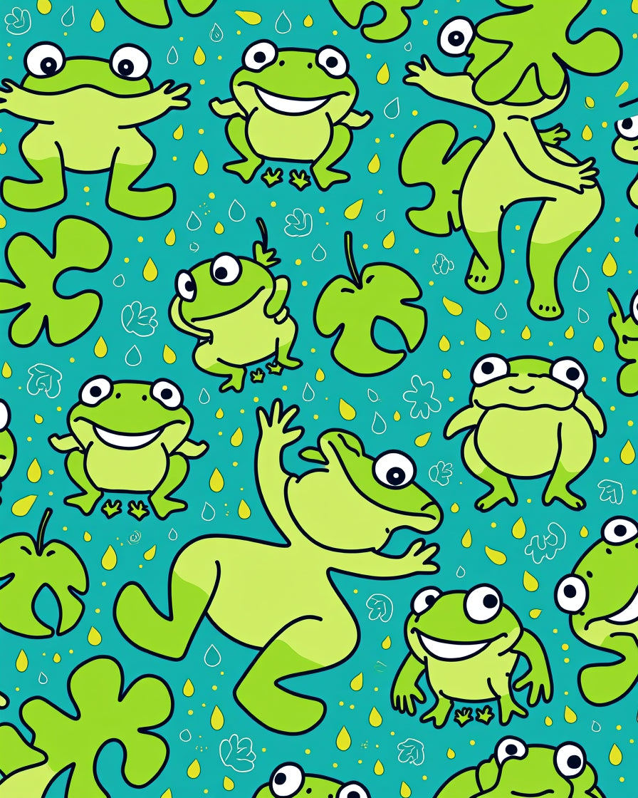 Whimsical Jumping Frogs Teal Background Rug