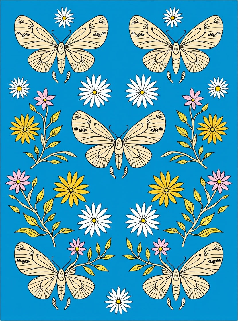 Golden Butterflies Pink Yellow Flower Garden Rug