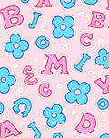Pink Blue Alphabet Floral Playful Rug