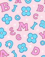 Pink Blue Alphabet Floral Playful Rug