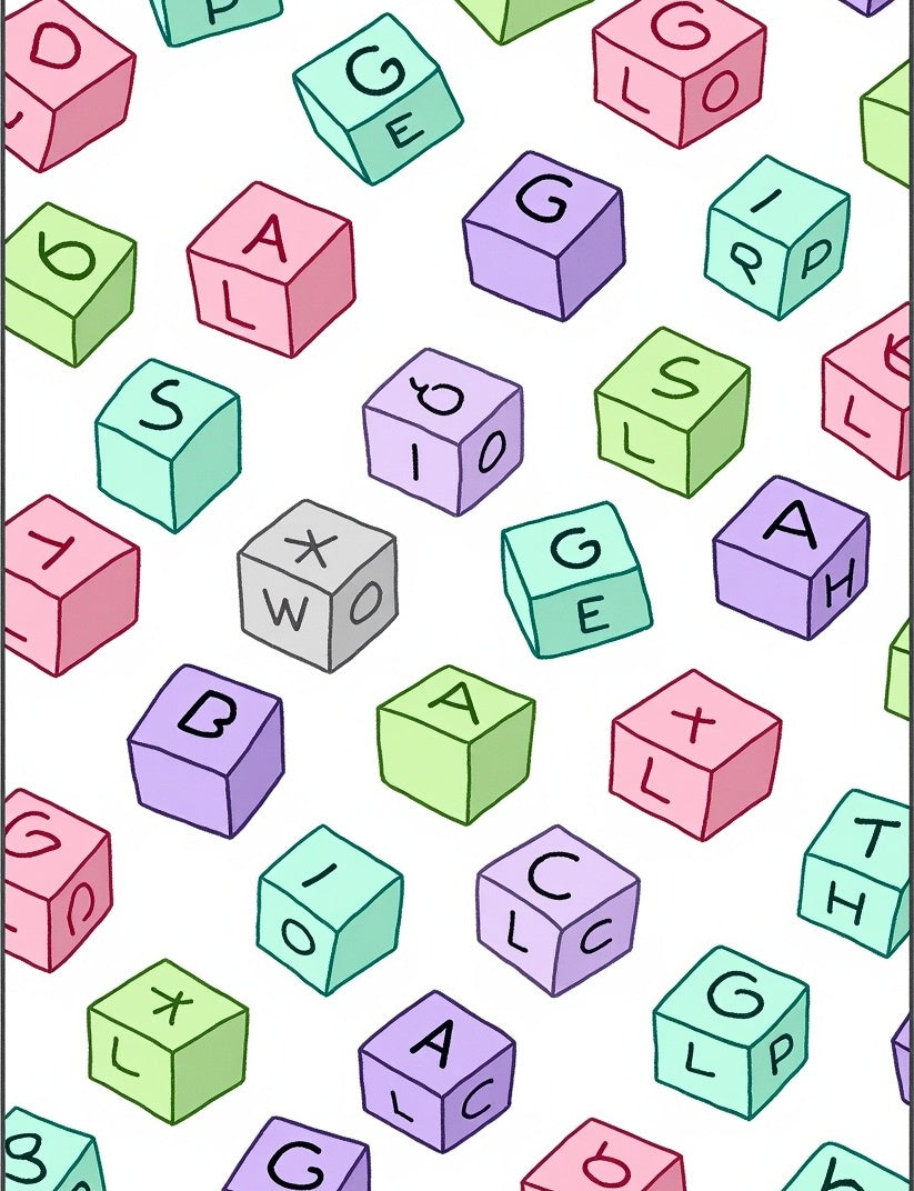 Pastel Alphabet Blocks Scattered Rug