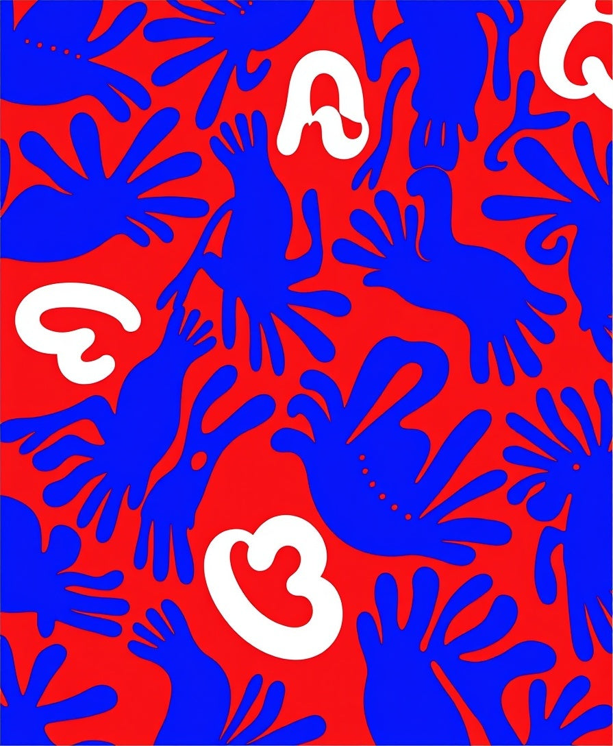 Bold Blue Organic Shapes Red Background Rug