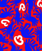 Bold Blue Organic Shapes Red Background Rug