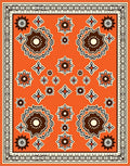 Bright Orange Floral Medallion Frame Rug