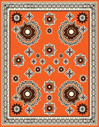 Bright Orange Floral Medallion Frame Rug