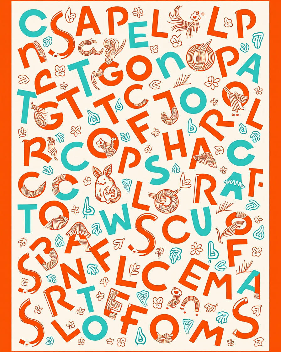 Retro Alphabet Garden Whimsical Rug