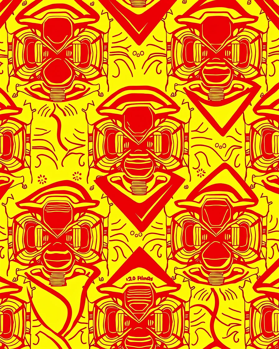 Bold Red Masked Warriors Red Yellow Rug