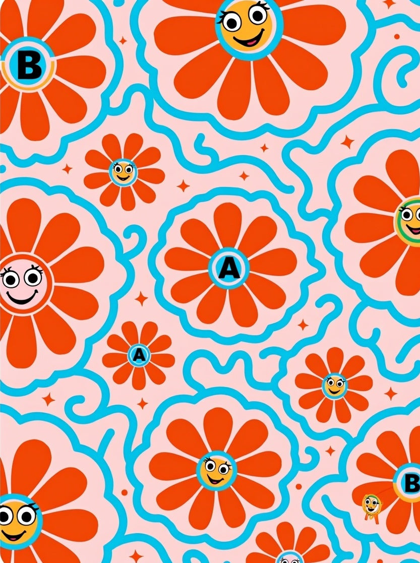 Groovy Orange Flowers with Smiling Faces Rug
