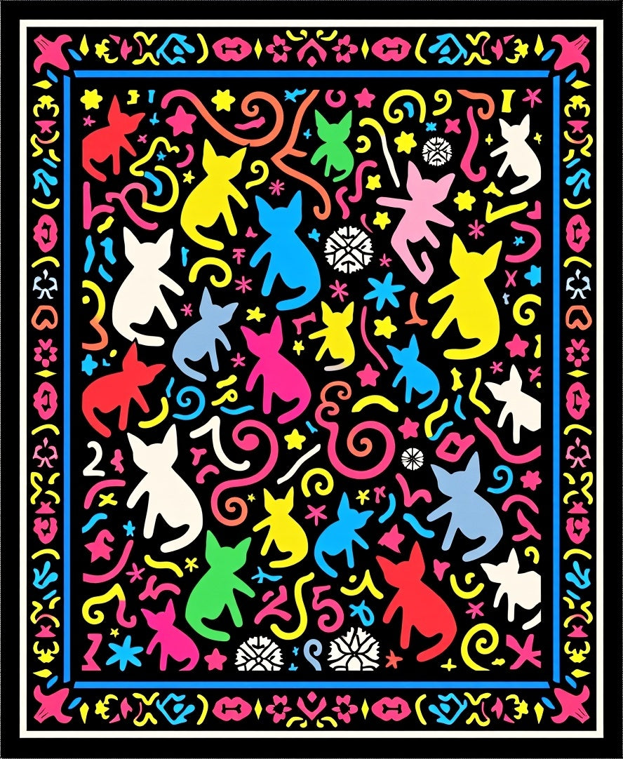 Playful Kitty Multi-Color Whimsical Rug