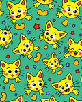 Playful Yellow Kittens Stars Beans Green Rug