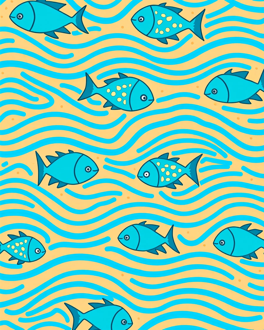 Blue Fish Ocean Waves Sand Rug