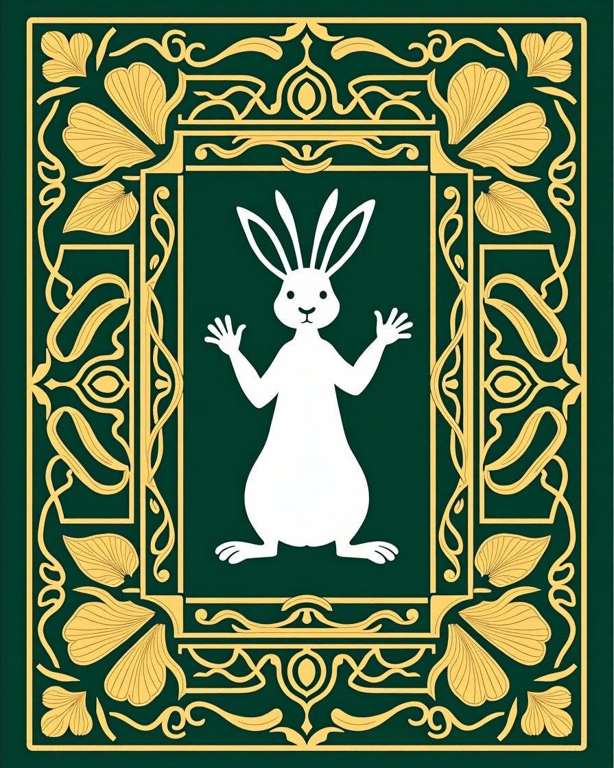 Enchanted Forest White Rabbit Motif Rug
