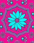 Vibrant Teal Floral Mandala Design Rug