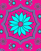 Vibrant Teal Floral Mandala Design Rug