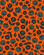Bold Teal Floral Sunburst Orange Rug
