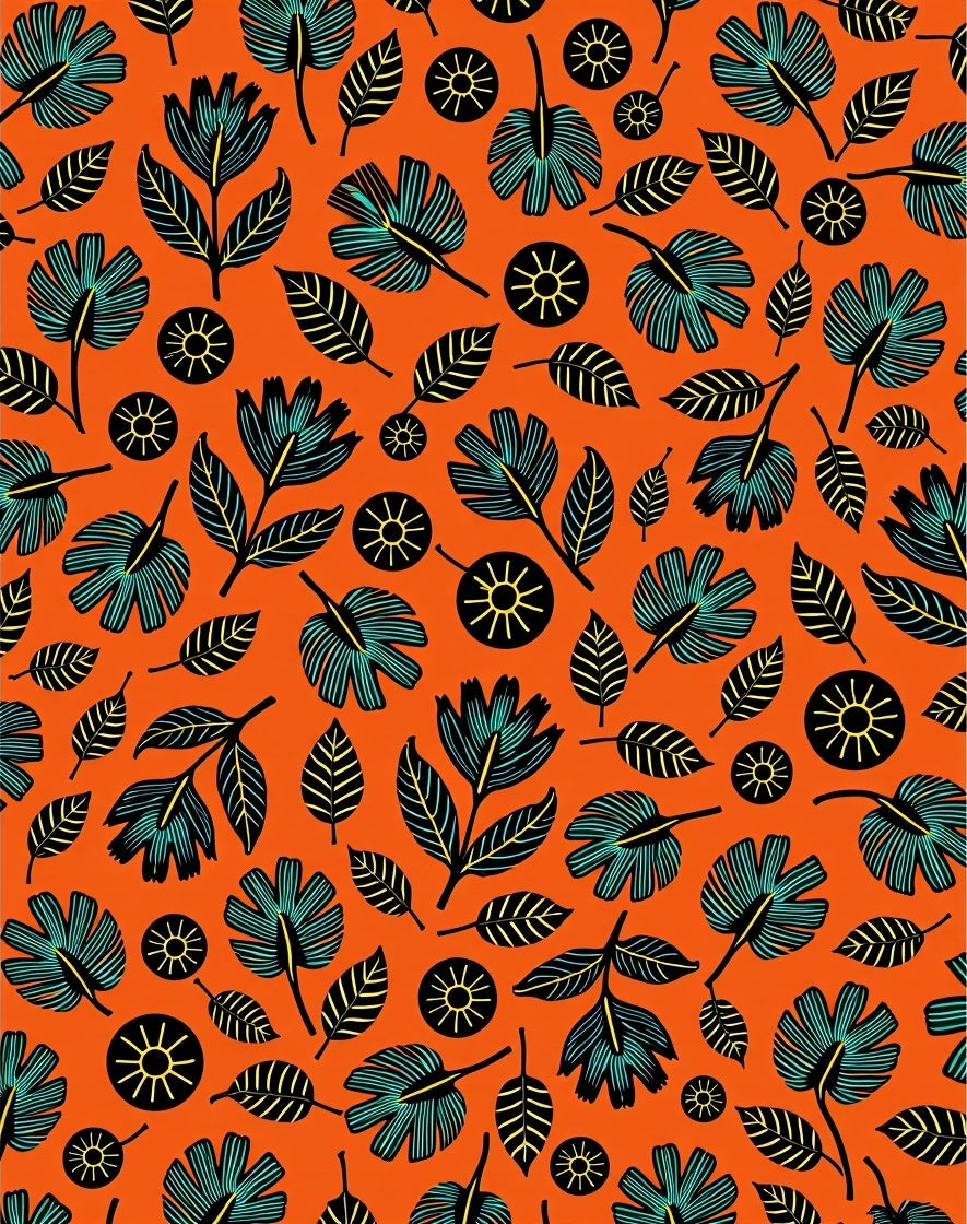 Bold Teal Floral Sunburst Orange Rug
