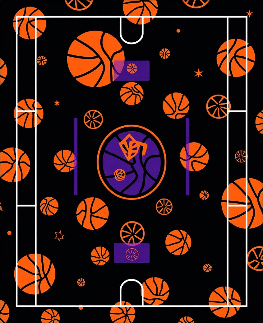 Orange Basketball Court Graphic Rug