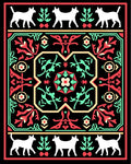 White Animals Red Green Floral Frame Rug