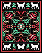 White Animals Red Green Floral Frame Rug