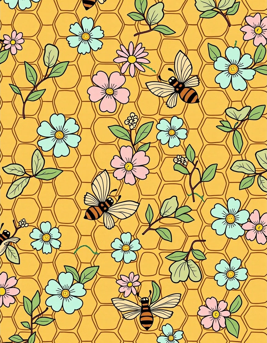 Honeybee Floral Garden Honeycomb Rug