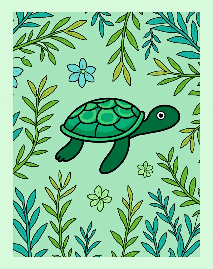 Green Sea Turtle Amongst Lush Ferns Rug