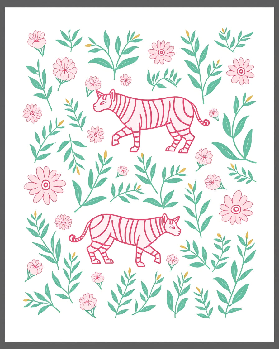 Pink Tigers Among Green Foliage Rug
