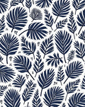 Navy Blue Tropical Palm Frond Collage Rug