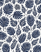 Navy Blue Tropical Palm Frond Collage Rug