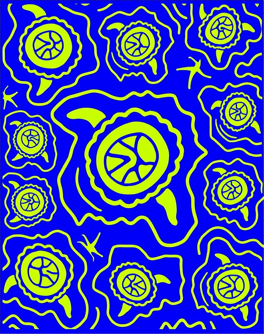 Electric Blue Yellow Turtle Swirl Rug