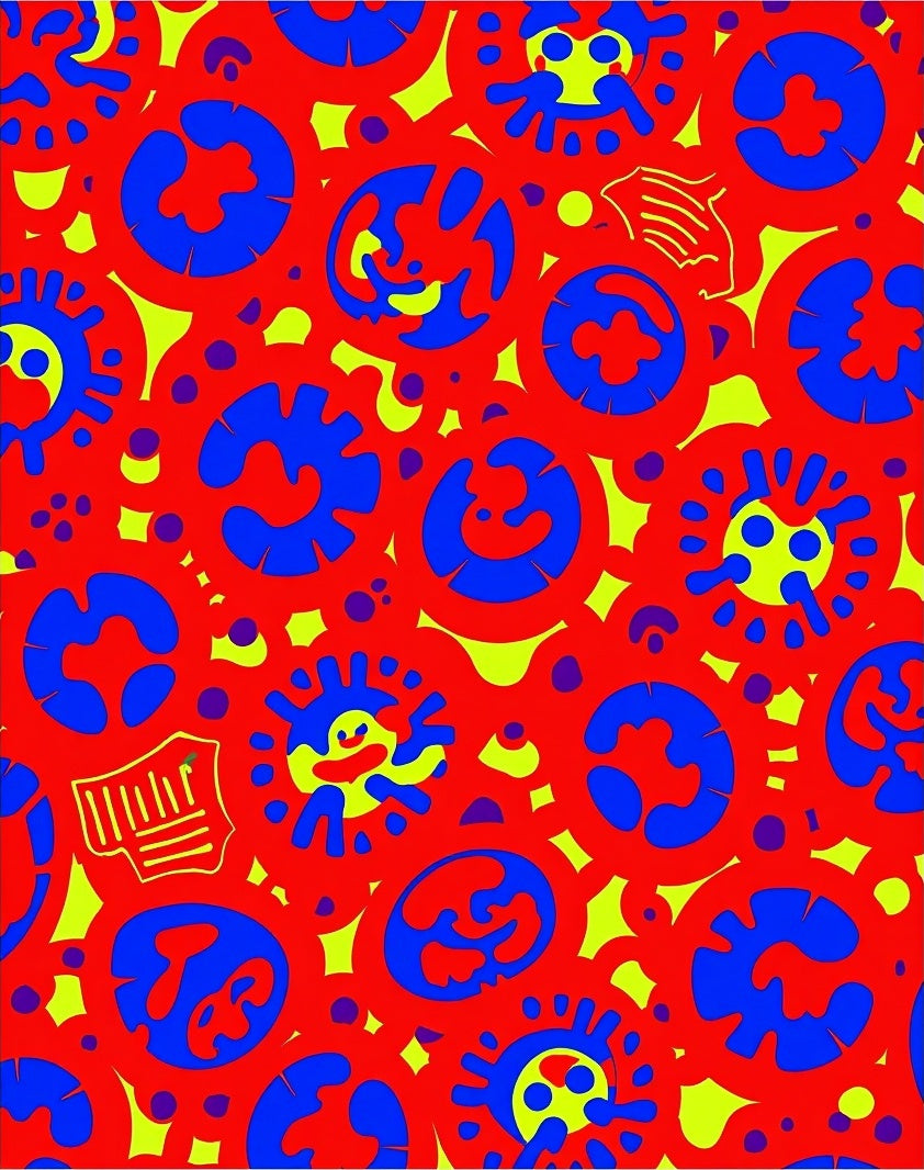 Vibrant Red Blue Organic Circles Rug