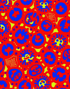 Vibrant Red Blue Organic Circles Rug